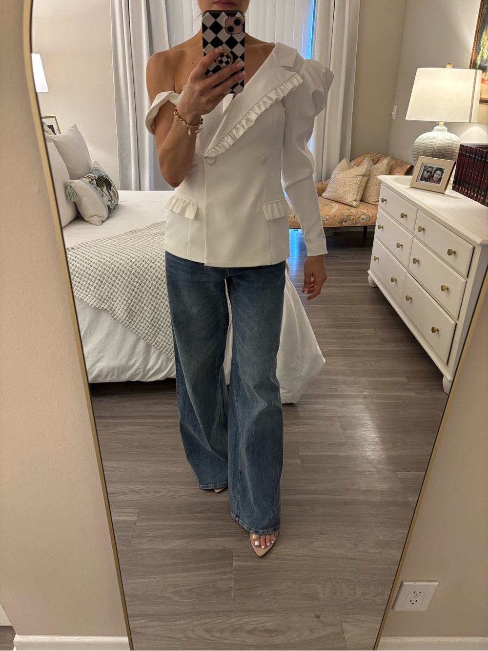 🤍 Lavish Alice White One-Shoulder Ruffle Blazer Top 🤍